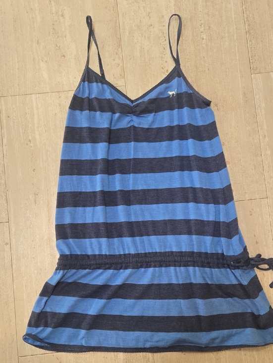 PINK Victoria's Secret Tops - PINK Victoria's Secret Love Pink University Blue Striped Drawstring  Tunic Top